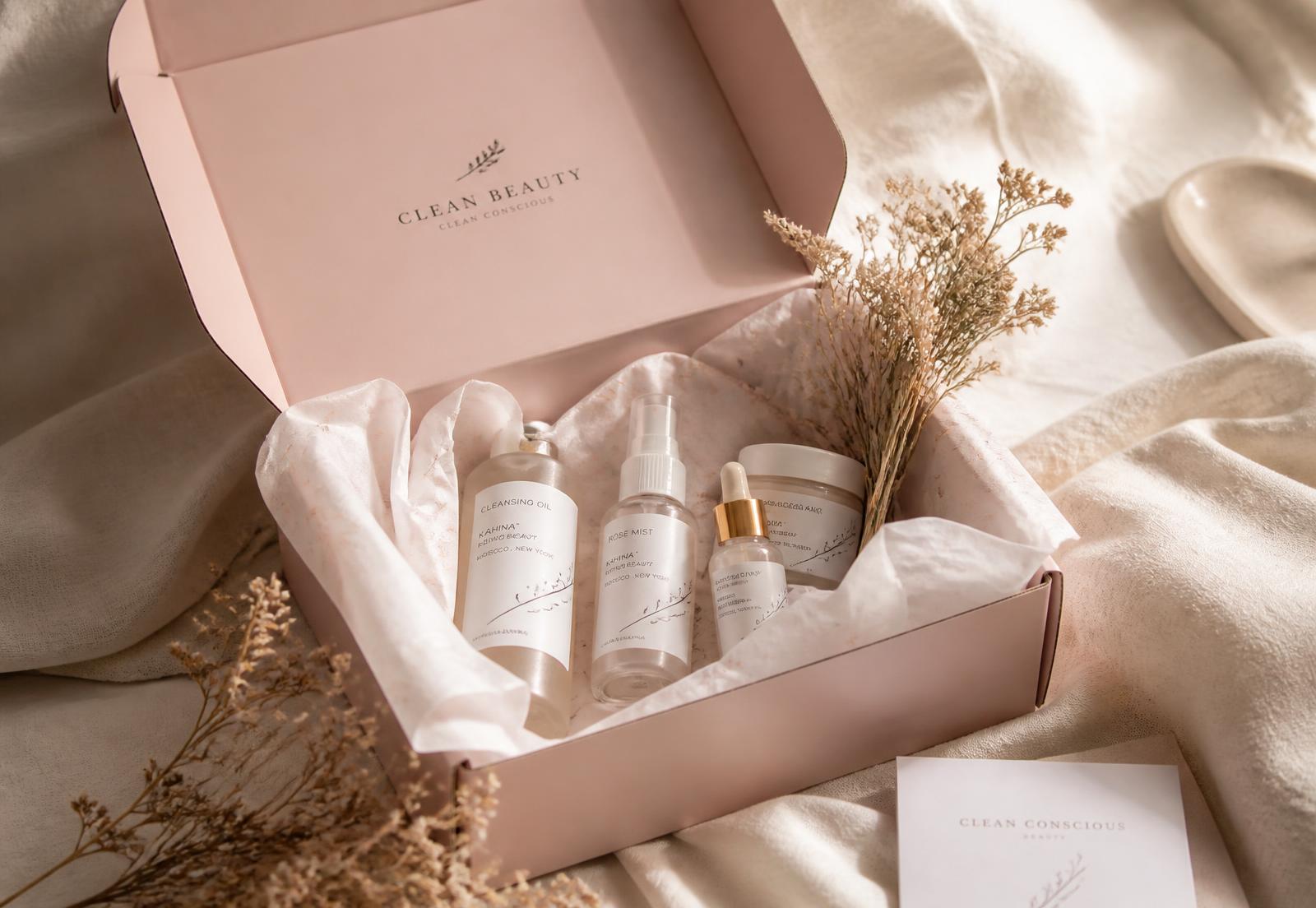 Beauty box Vienne aberta com produtos de cuidado de pele